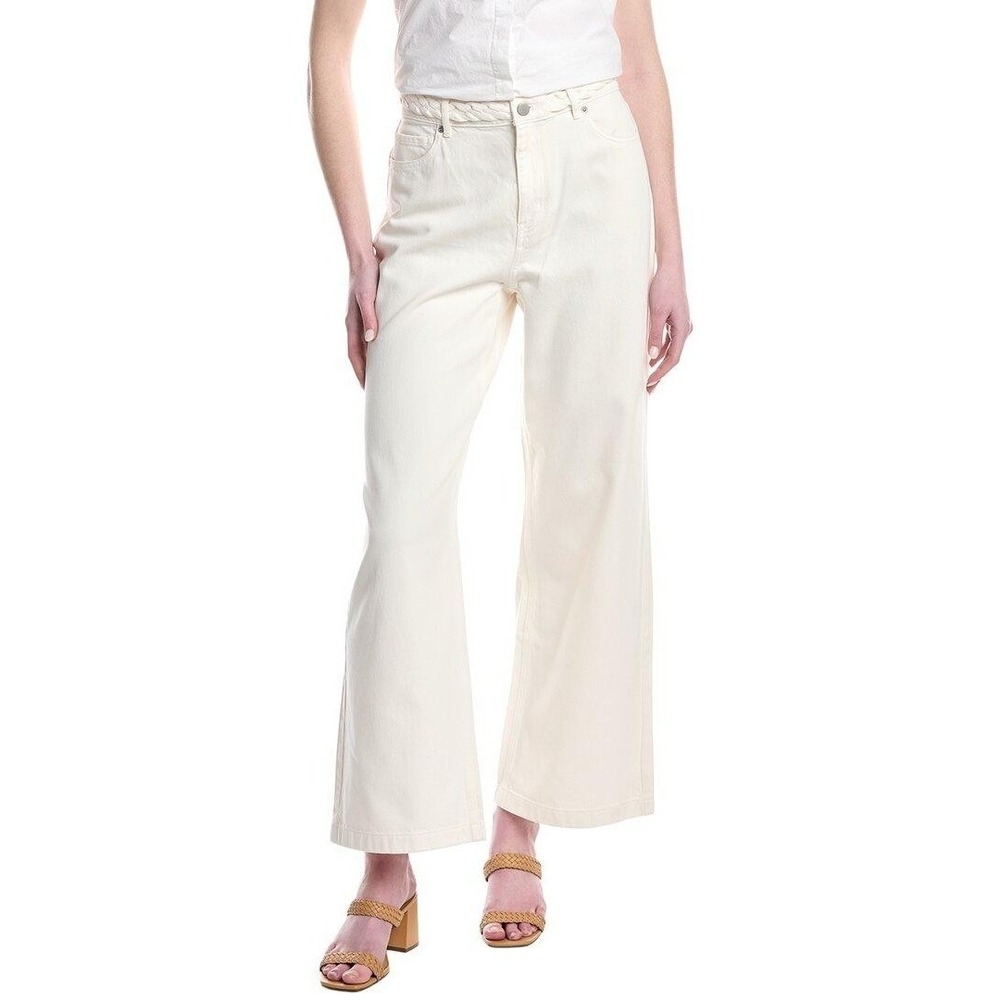 J.McLaughlin Pants Women 8 Cream Braided Belt Wide Leg Cotton Tencel